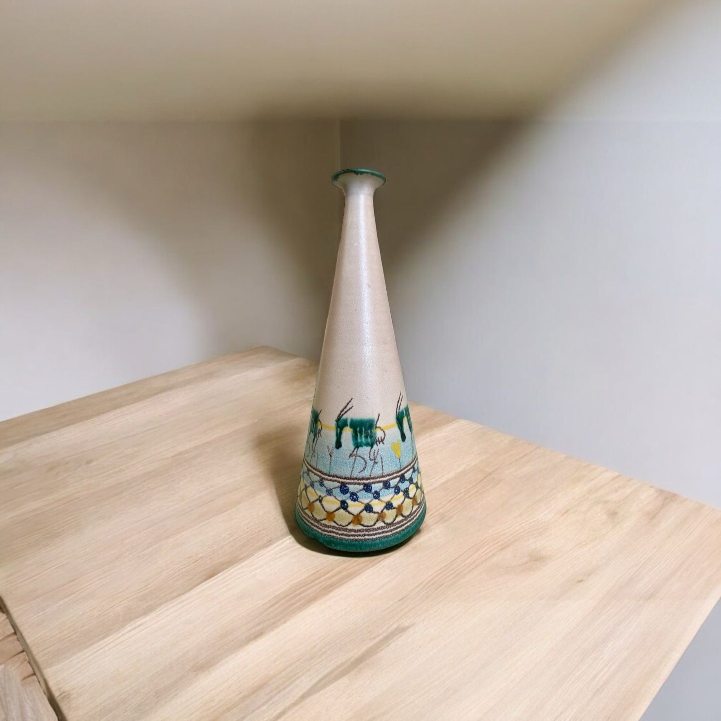 Hand-Painted Ceramic Vase – Tribal Motif Cone Design