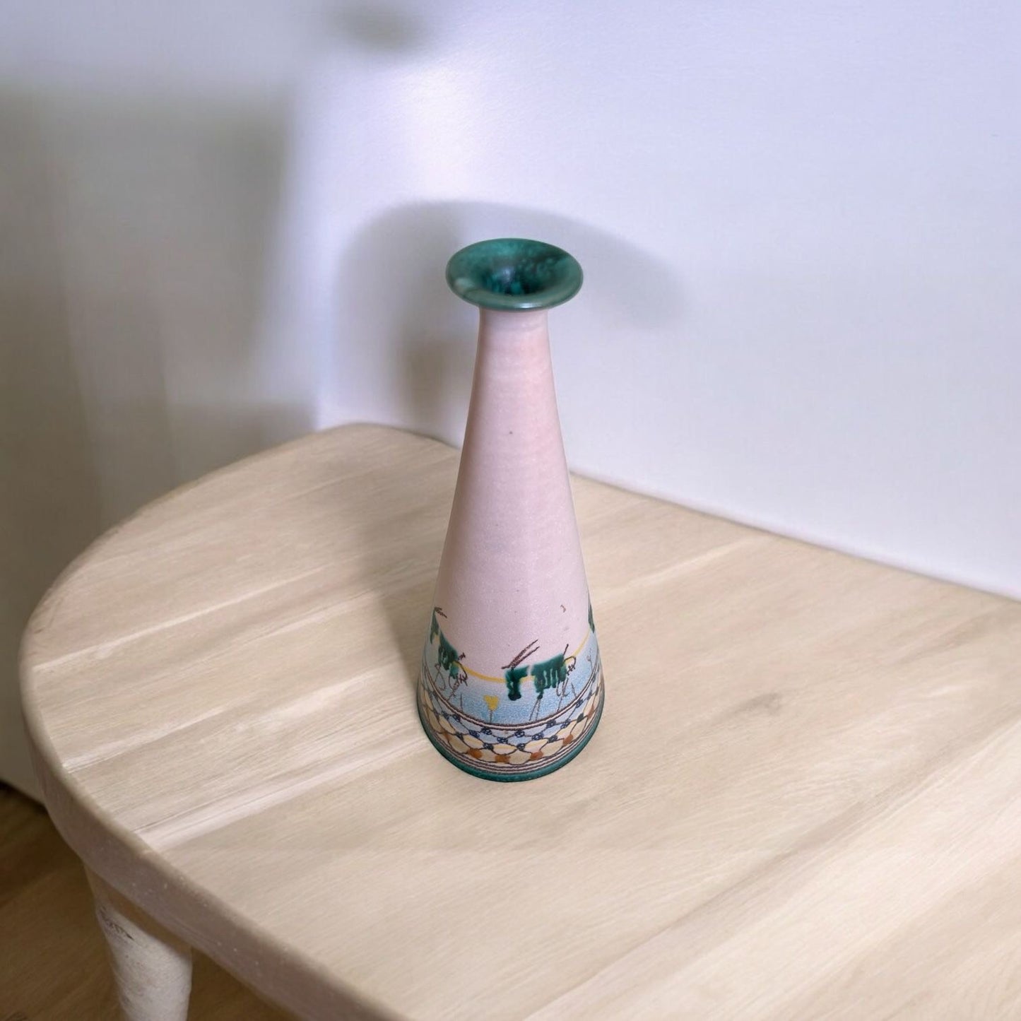 Hand-Painted Ceramic Vase – Tribal Motif Cone Design