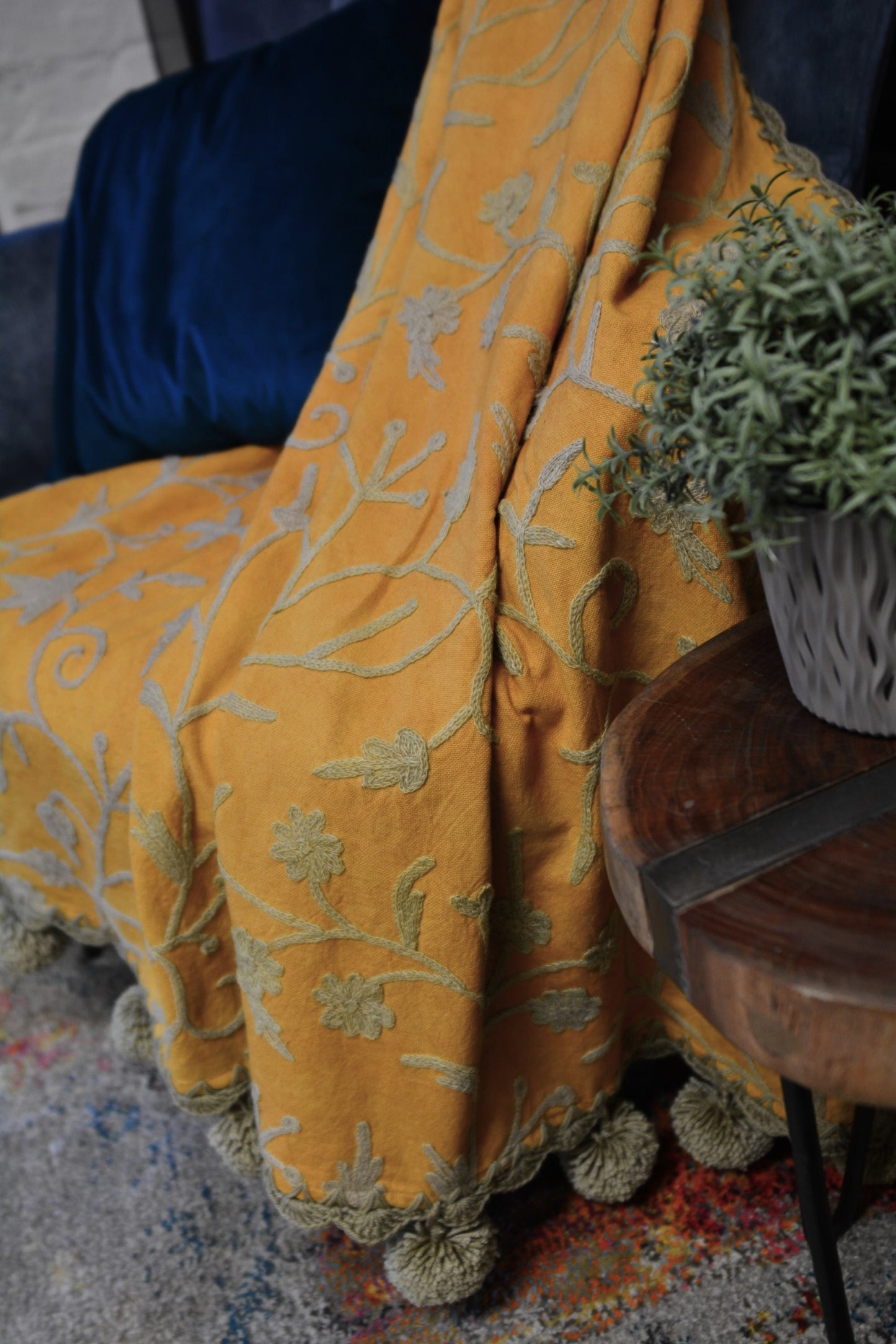 Golden Blooms Mustard Floral Throw