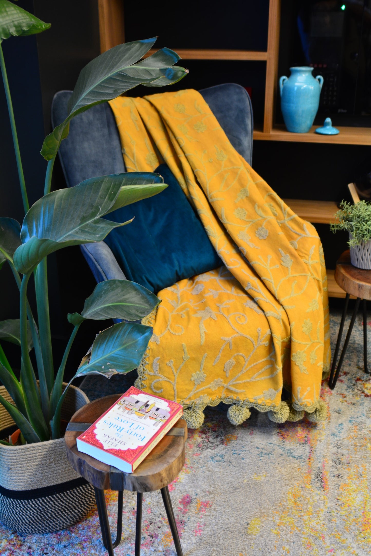 Golden Blooms Mustard Floral Throw
