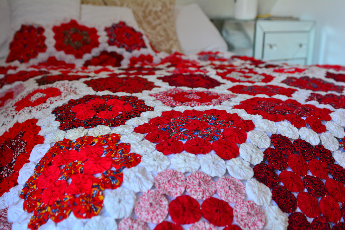Valentine's YO-YO Quilt Throw Blanket