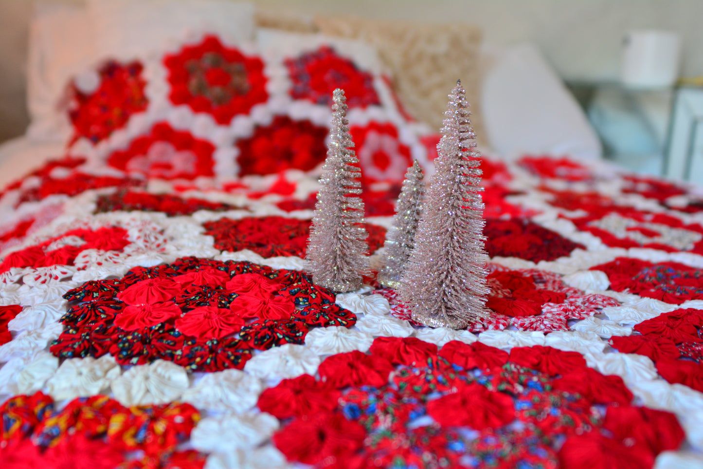 Valentine's YO-YO Quilt Throw Blanket