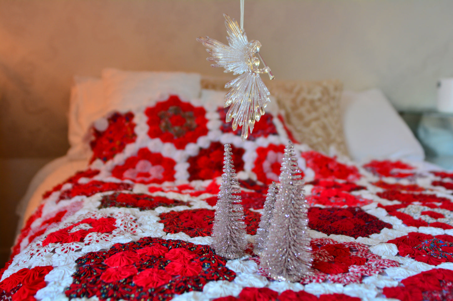 Valentine's YO-YO Quilt Throw Blanket
