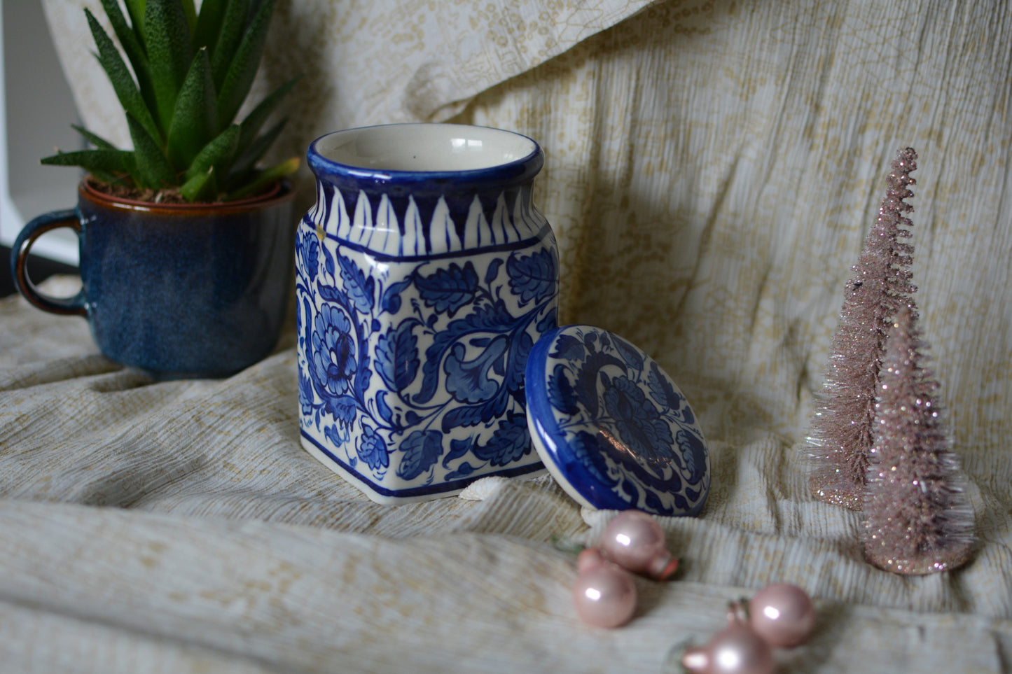 Blue Freesia Jar with Lid