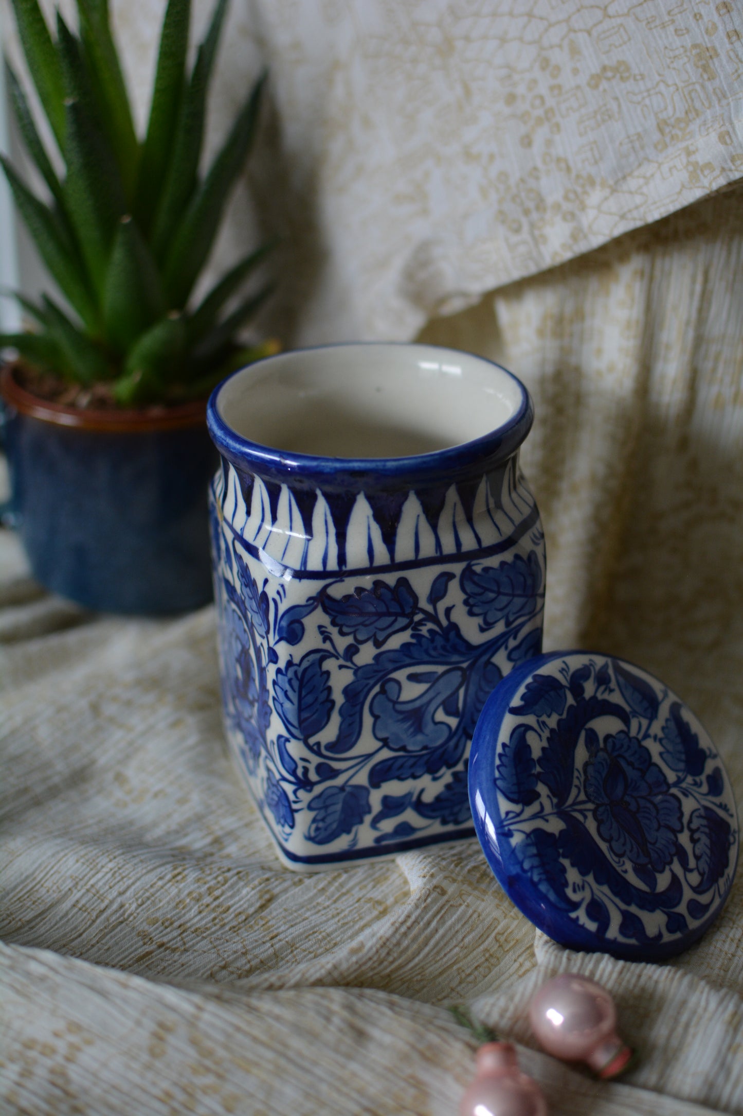 Blue Freesia Jar with Lid