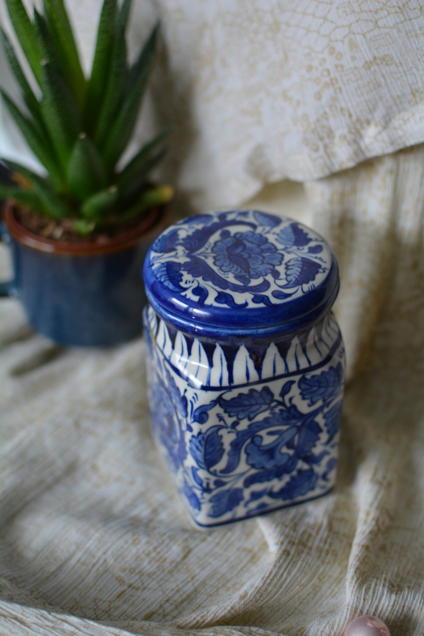 Blue Freesia Jar with Lid