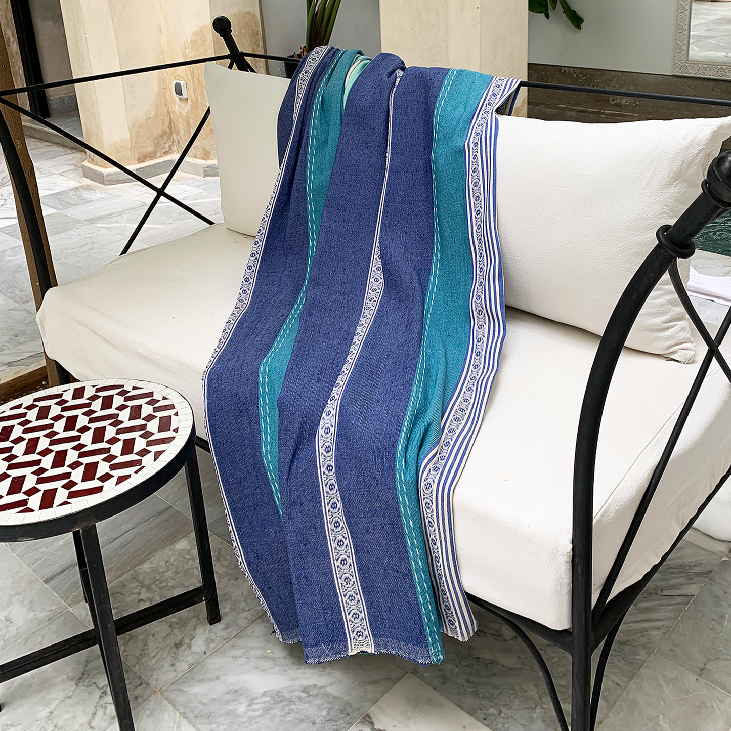 Blue Linear Sofa Throw