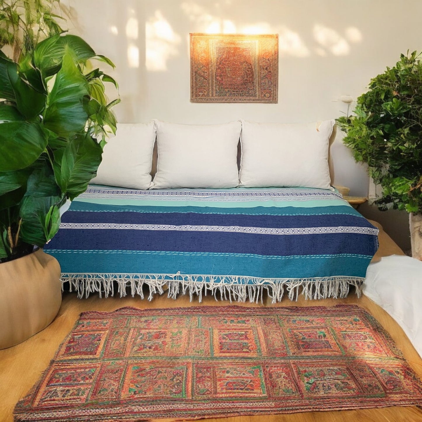 Blue Linear Sofa Throw