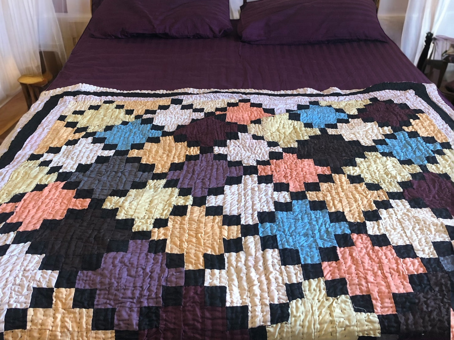 Handmade Sustainable Patchwork Throw Blanket – Vibrant Geometric Design