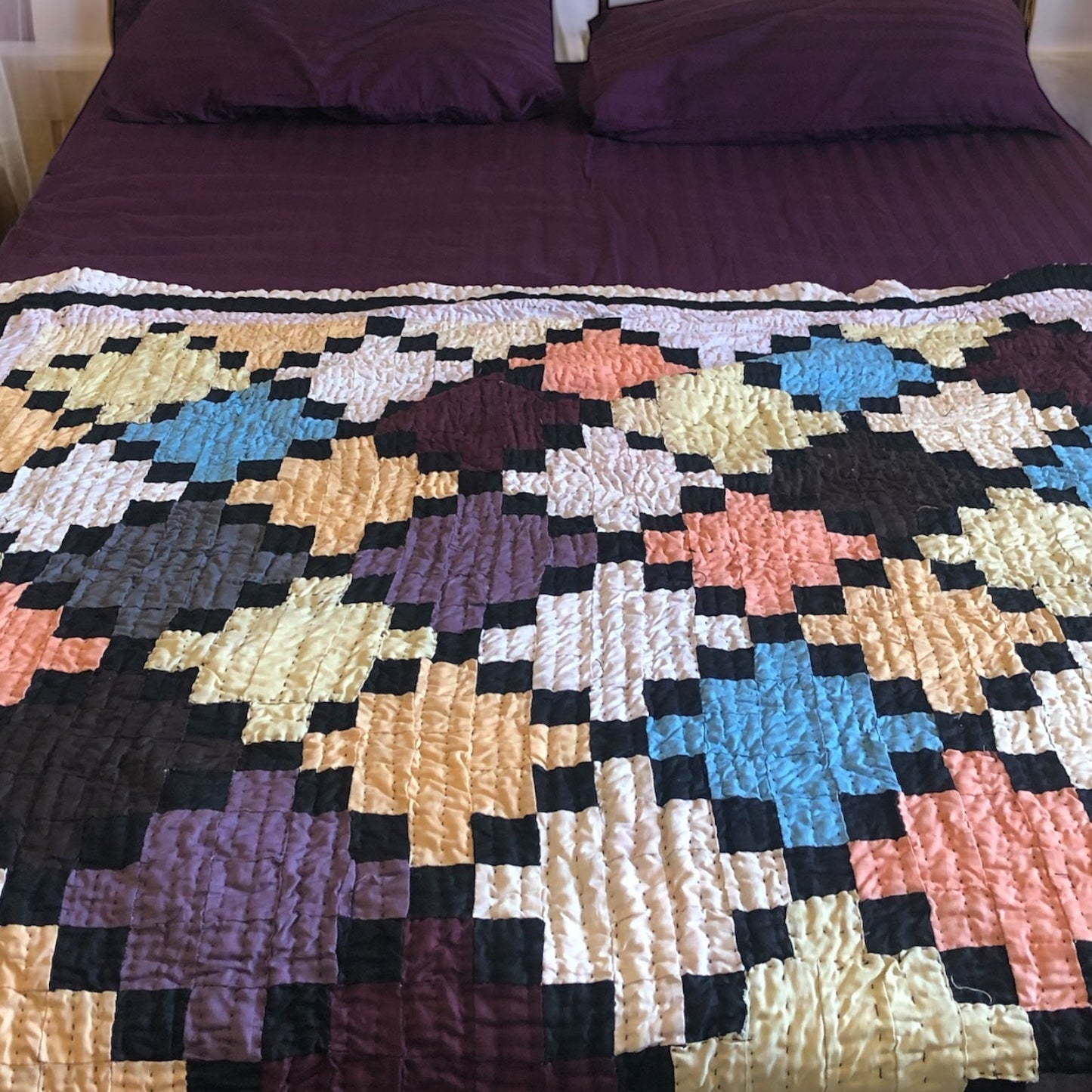 Handmade Sustainable Patchwork Throw Blanket – Vibrant Geometric Design