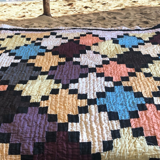 Handmade Sustainable Patchwork Throw Blanket – Vibrant Geometric Design