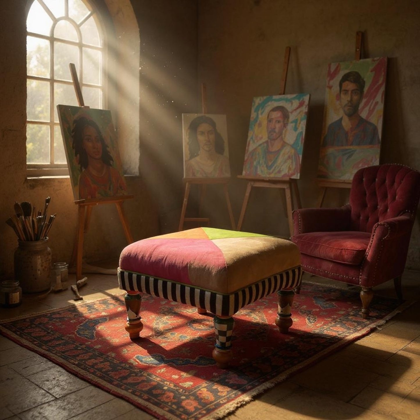 Painter’s Muse Handcrafted Patchwork Footstool