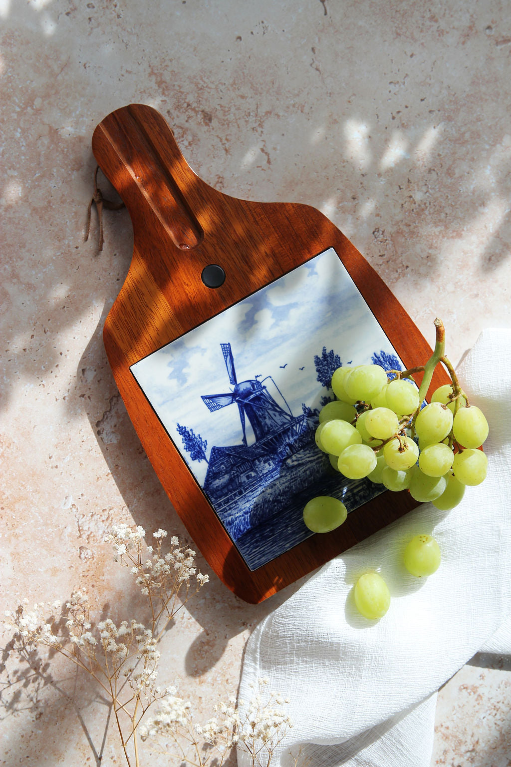 Vintage Dutch Windmill Tiled Cheese Board (Preloved)