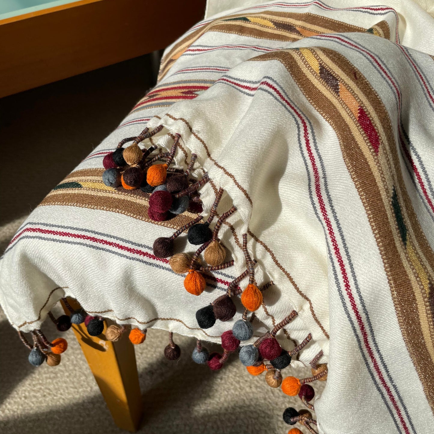 Unisex Handwoven Pom Pom Shawl