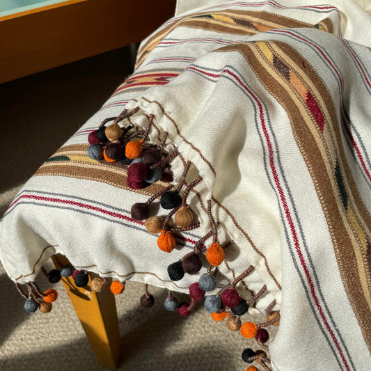 Unisex Handwoven Pom Pom Shawl