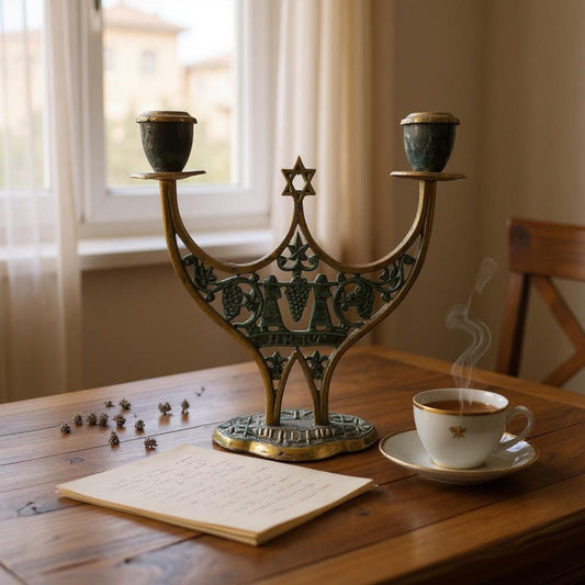 Vintage Brass & Iron Star of David Candle Holder