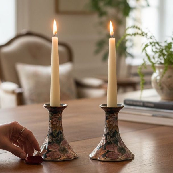Vintage Floral Candle Holders Pair