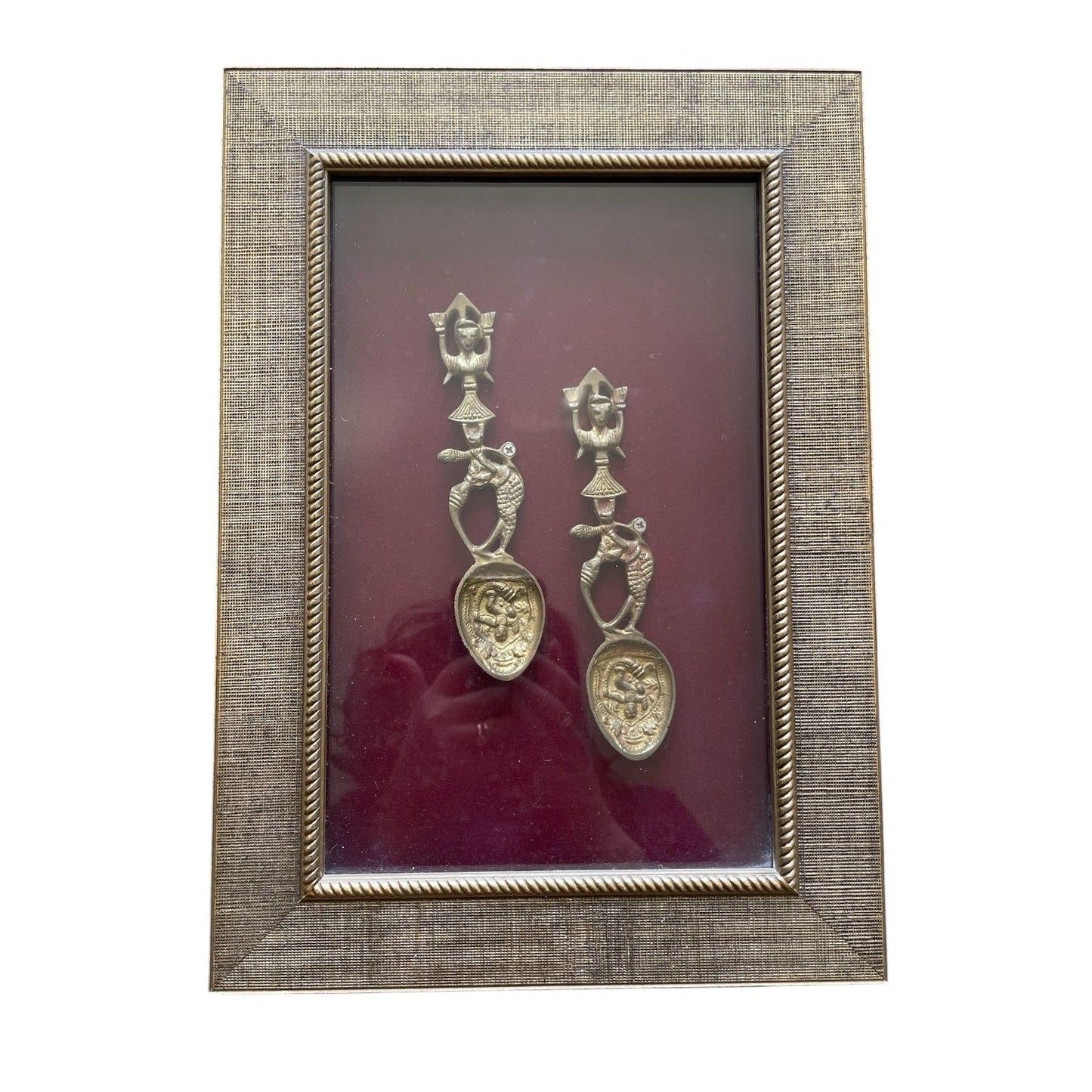 Antique Ornate Framed Metal Spoons – Decorative Collectible Set