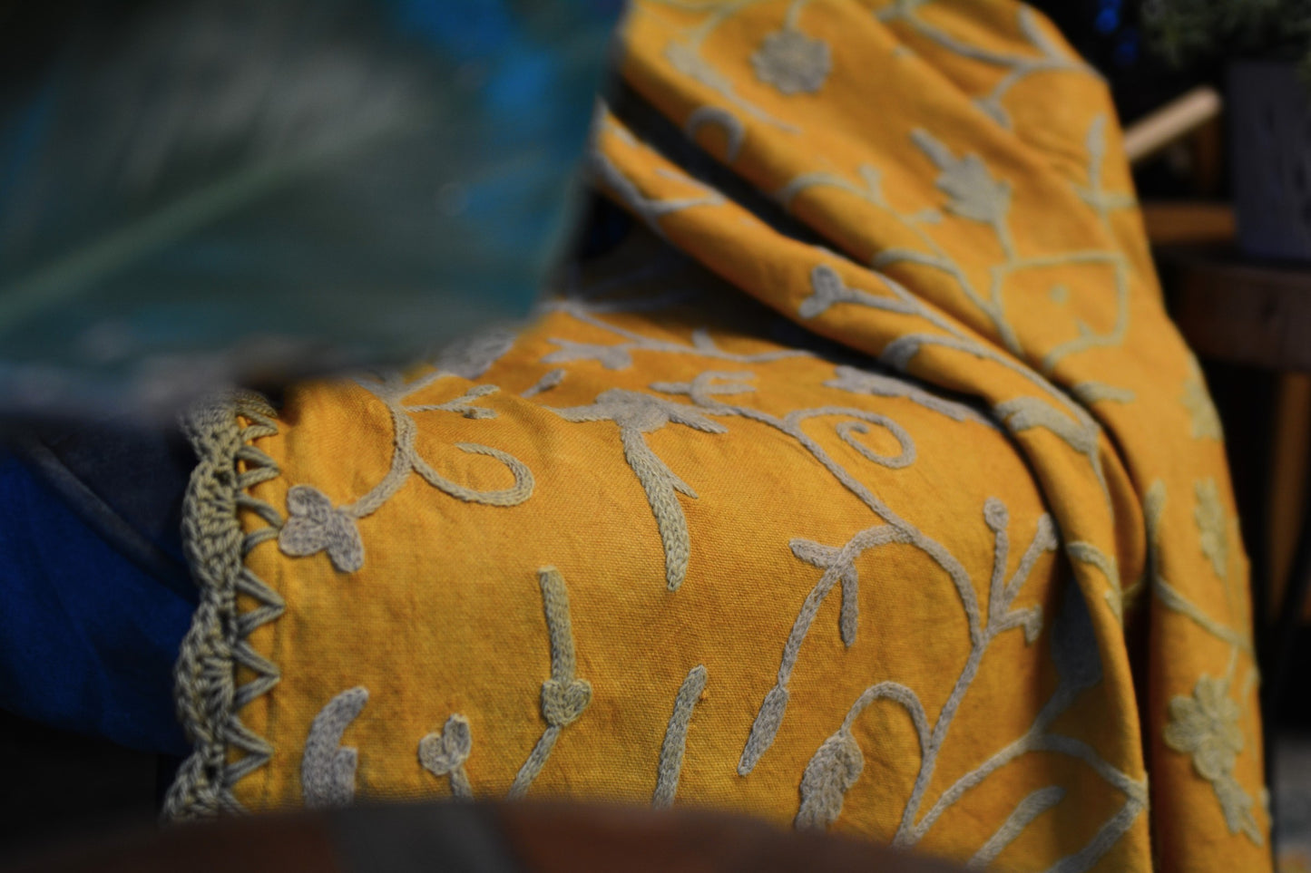 Golden Blooms Mustard Floral Throw