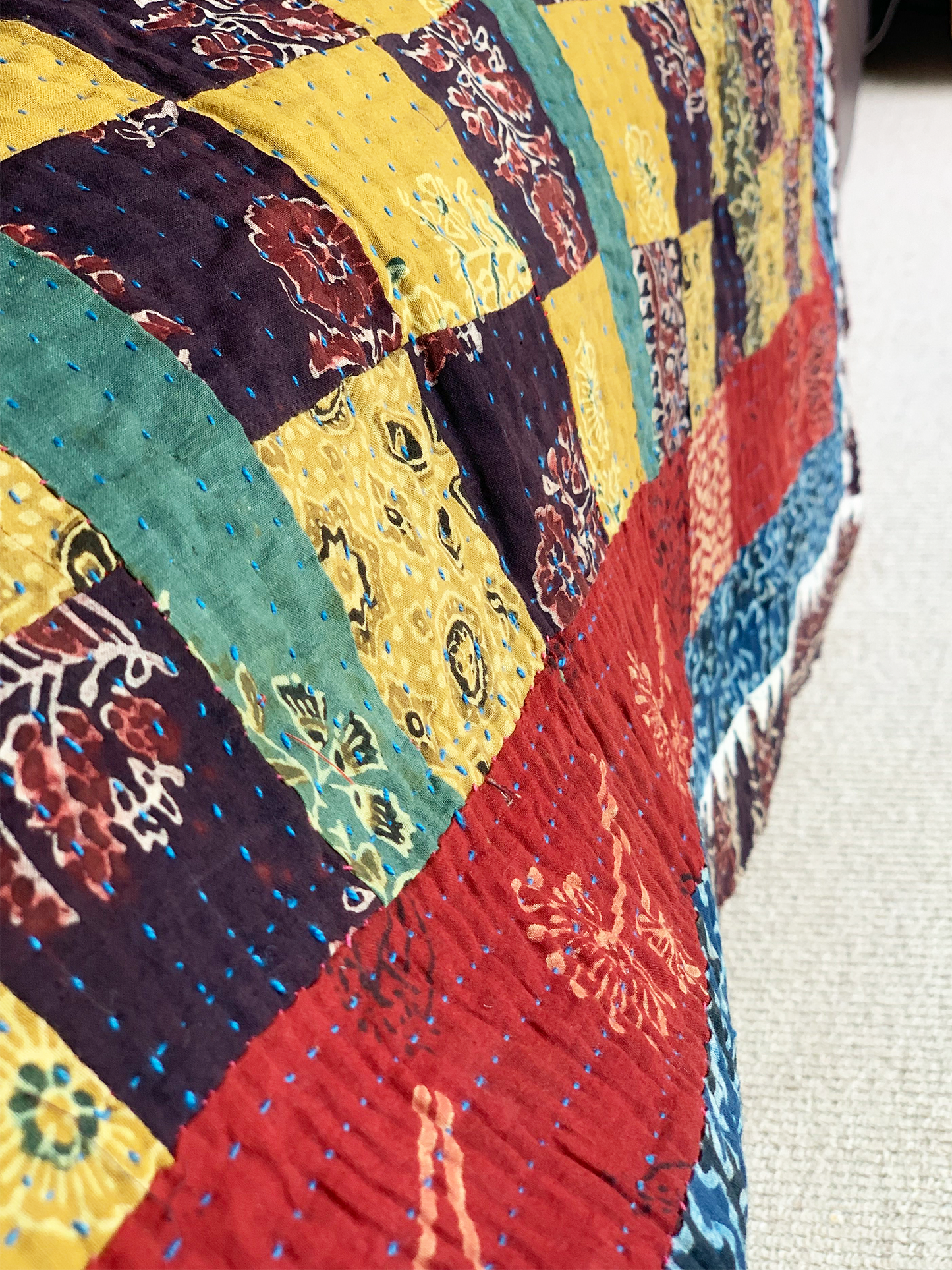 Mustard Floral Ajrak Ralli Sofa Throw and Bed Throw