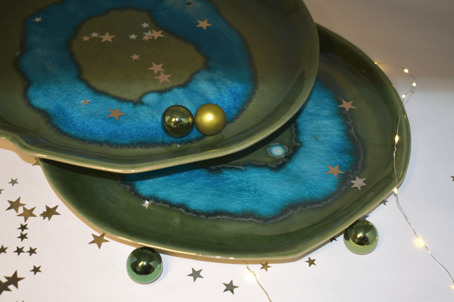 Green & Blue Ceramic Solid Platter