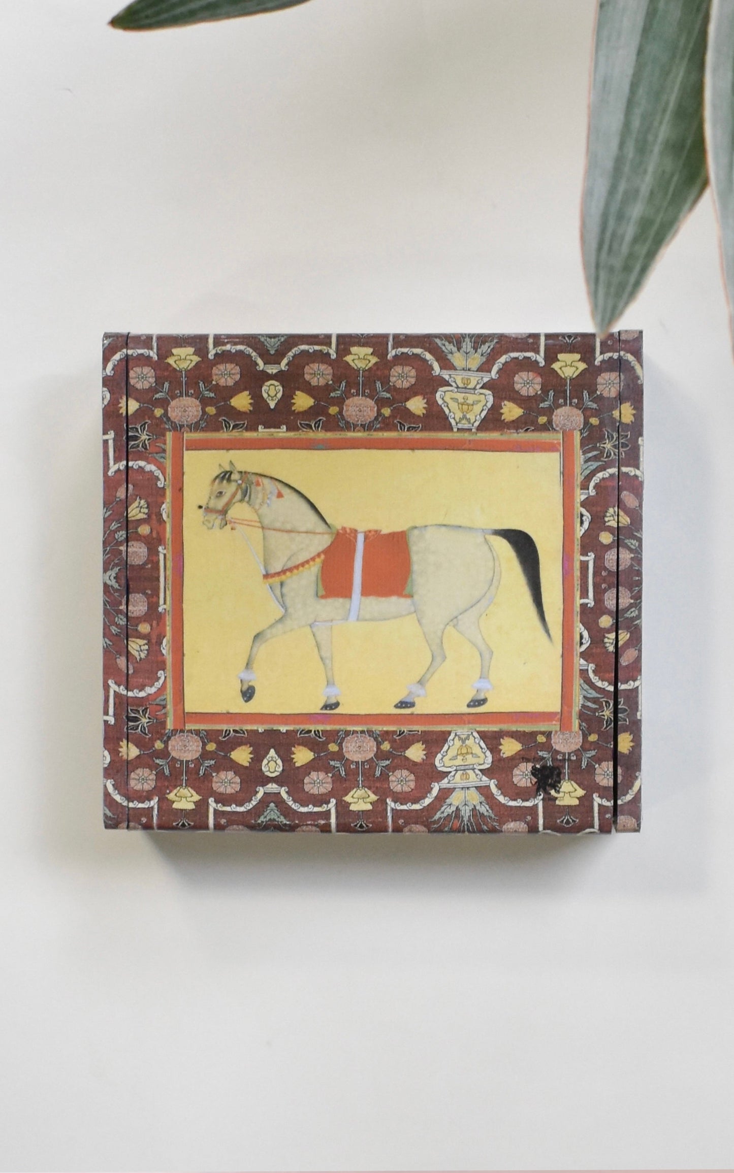 Square Maroon Decoupage Horse Box