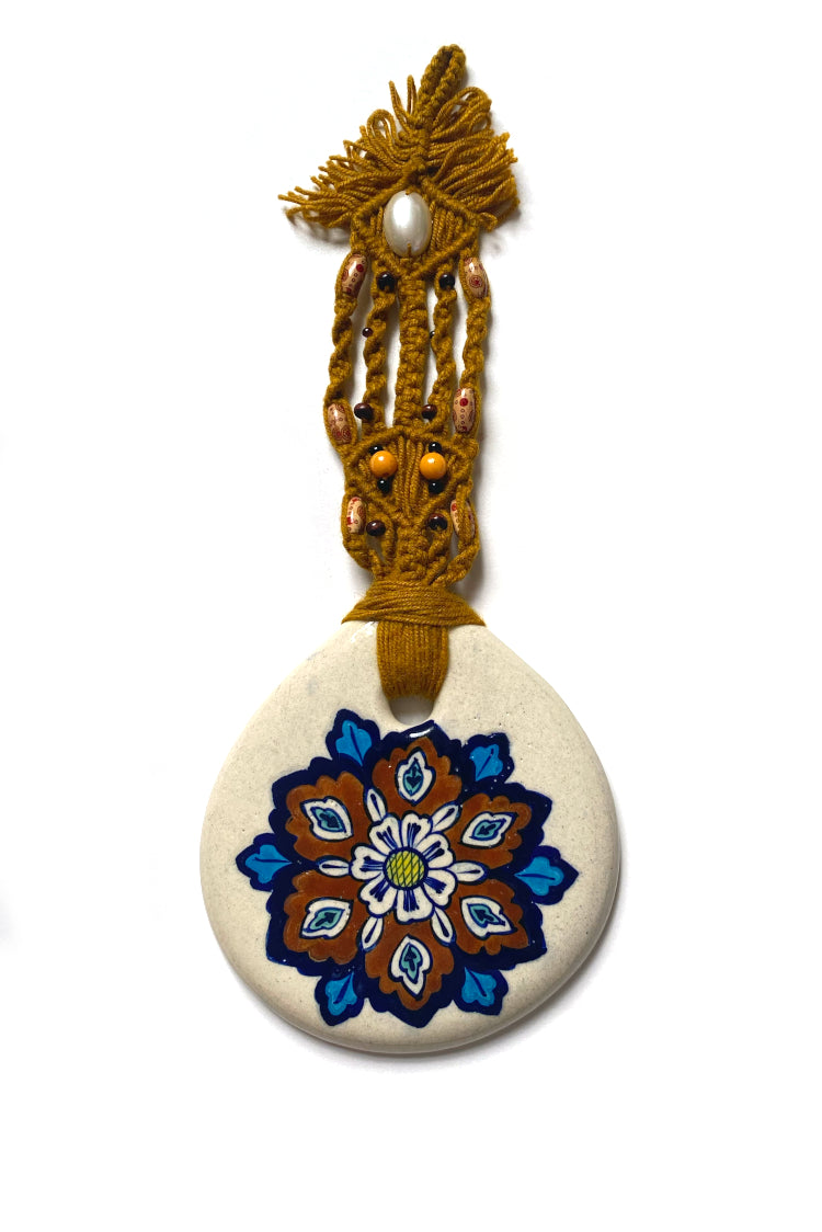 Wall Hanging With Ceramic Biege Amulet
