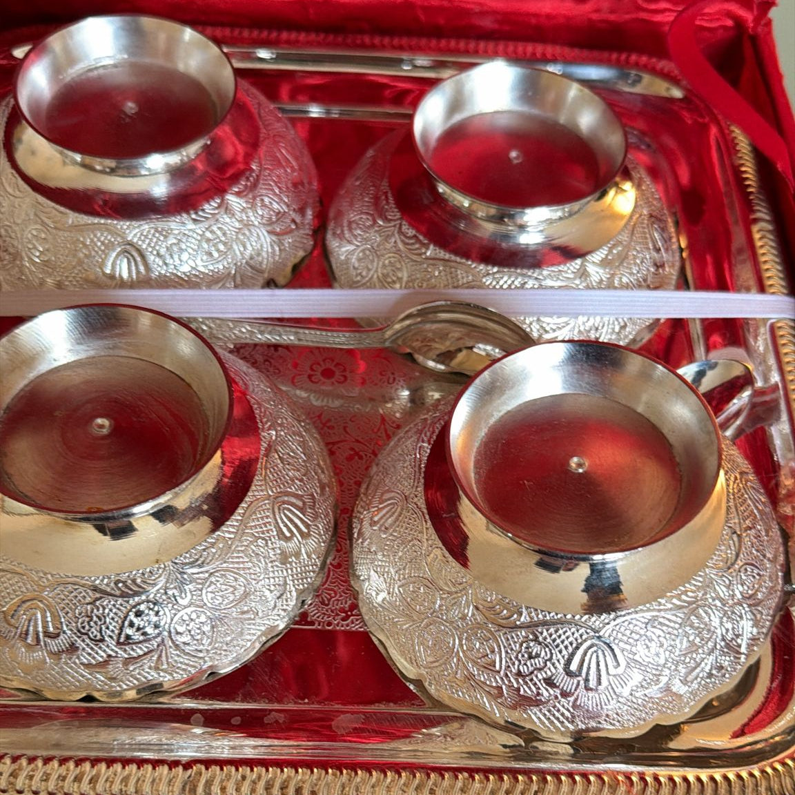Royal Silver Serving Tray Set 4 Bowls with 2 Spoons