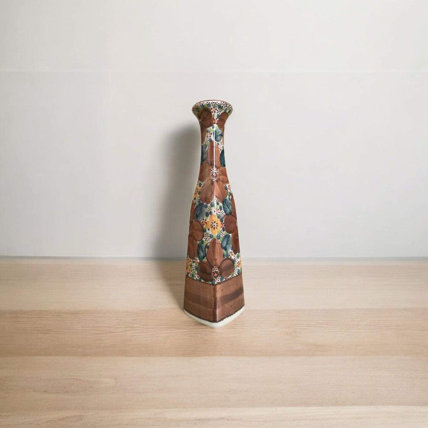 Vintage Rare Polish Pottery Boleslawiec Hand-Painted Floral Vase