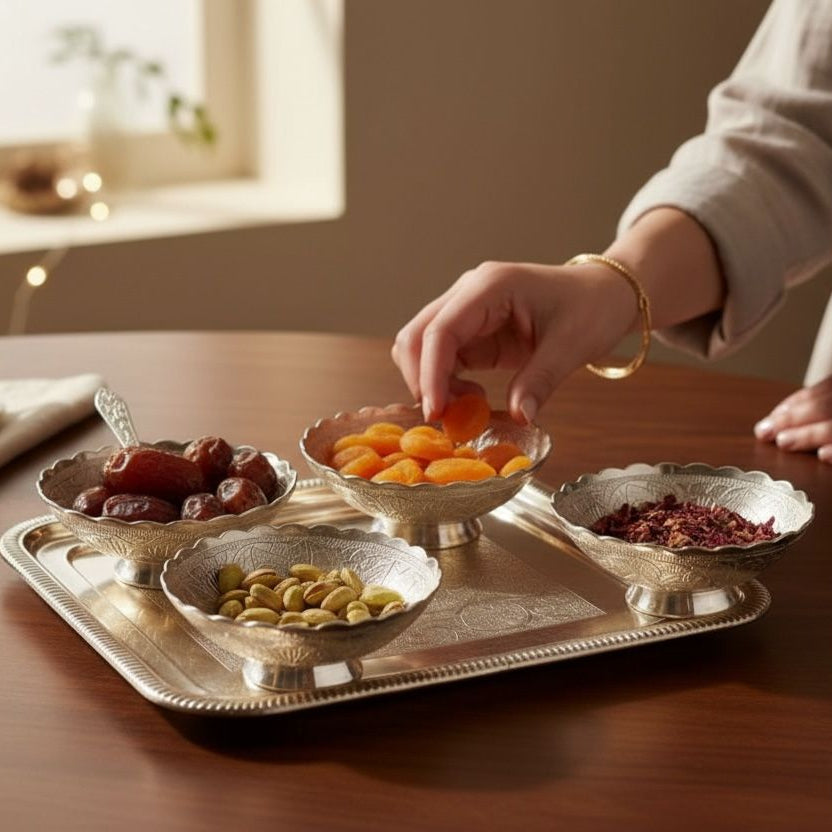 Royal Silver Serving Tray Set 4 Bowls with 2 Spoons