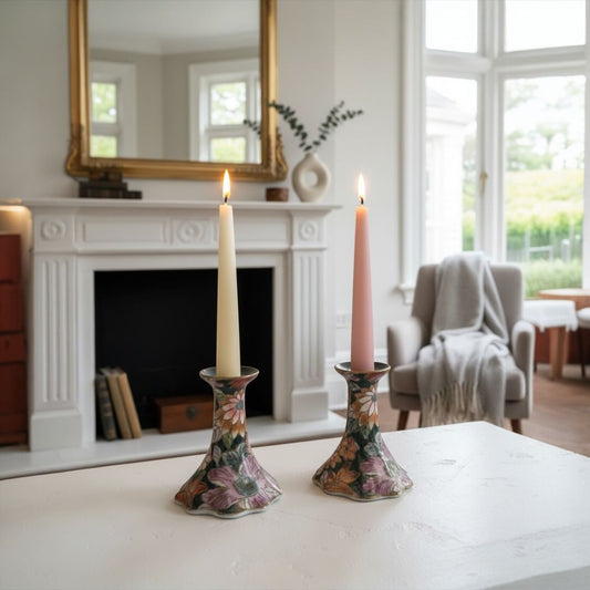 Vintage Floral Candle Holders Pair