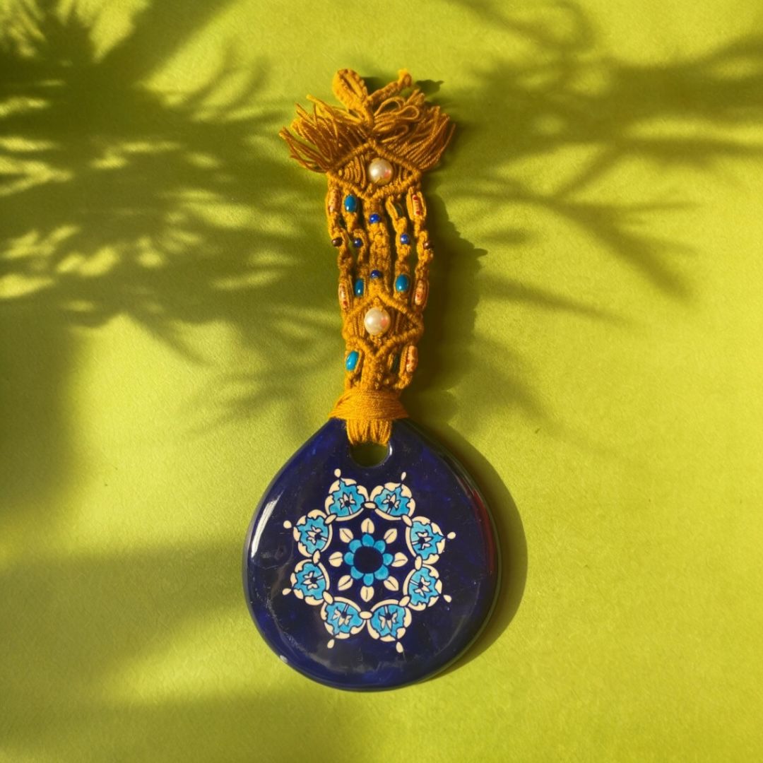 Wall Hanging With Ceramic Blue Amulet