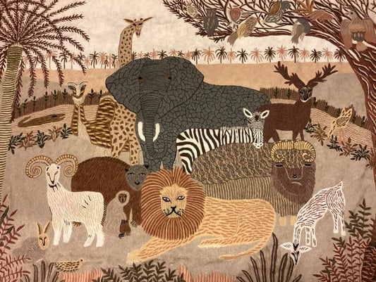 Vintage Aslan Crewel Embroidery Tapestry Wall Hanging