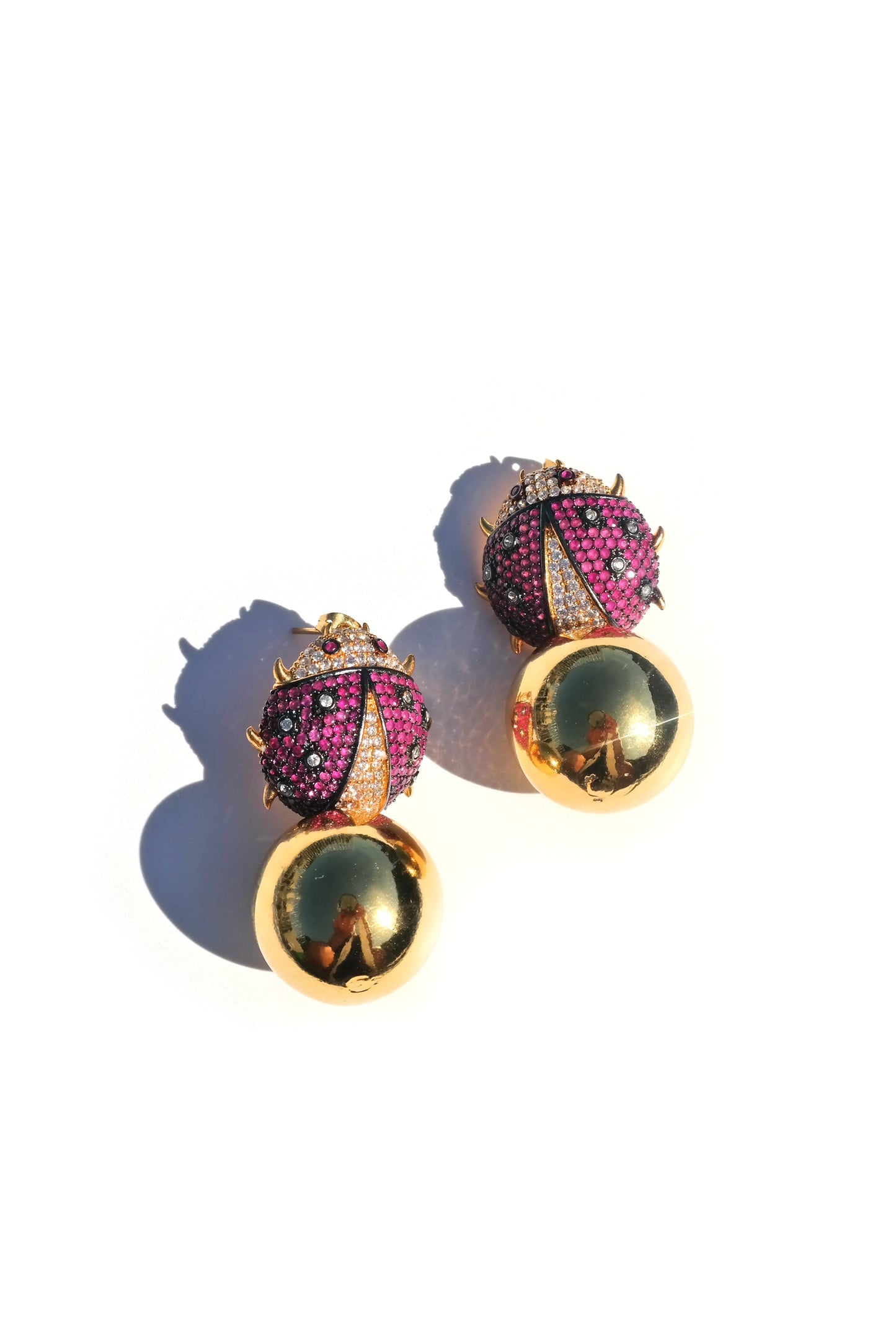 Handmade Pink Beetle 18K Gold Plated Earrings