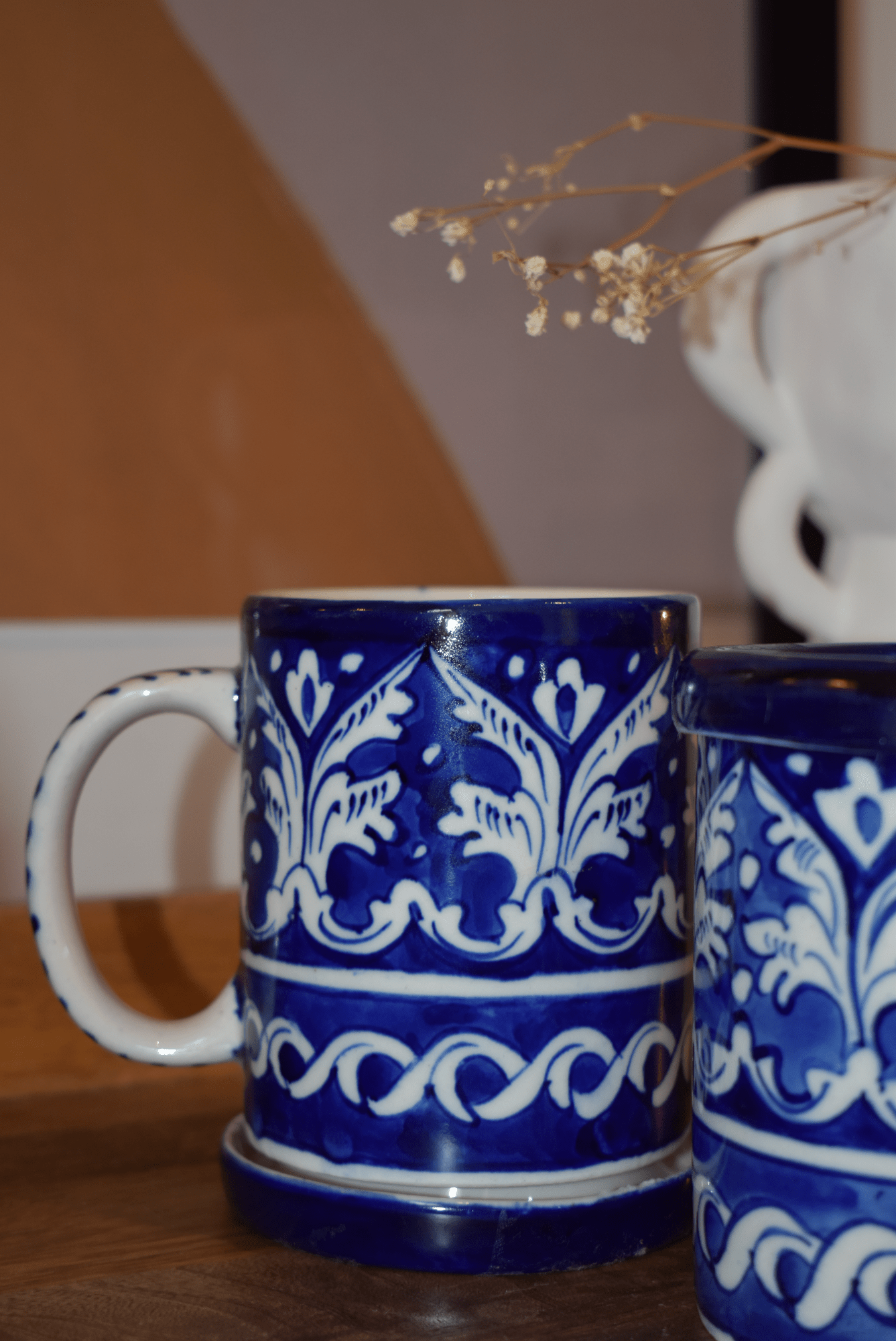 Blue White Freesia Mug With Coaster