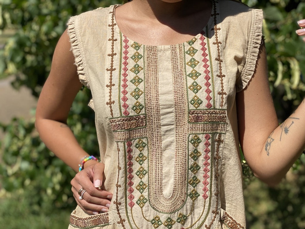 Ira 100% Organic Handmade Two Tone Beige Dress