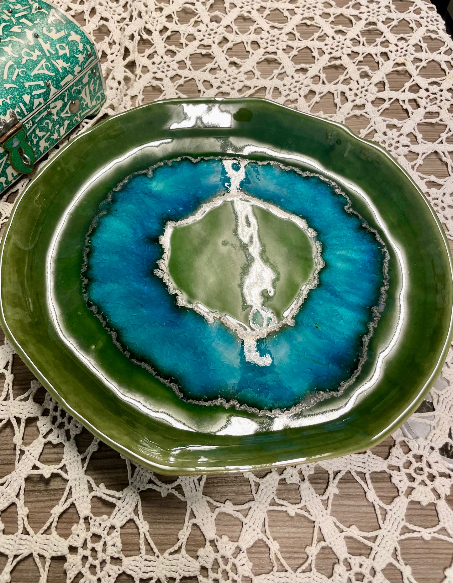 Green & Blue Ceramic Solid Platter