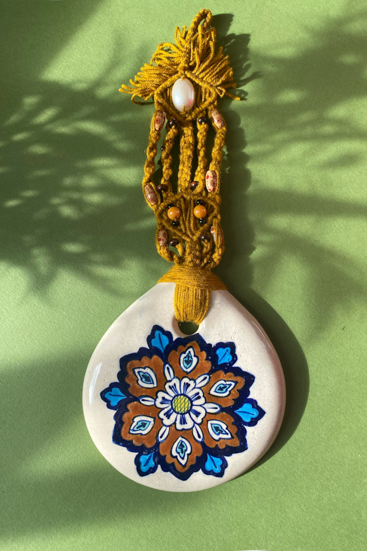 Wall Hanging With Ceramic Biege Amulet