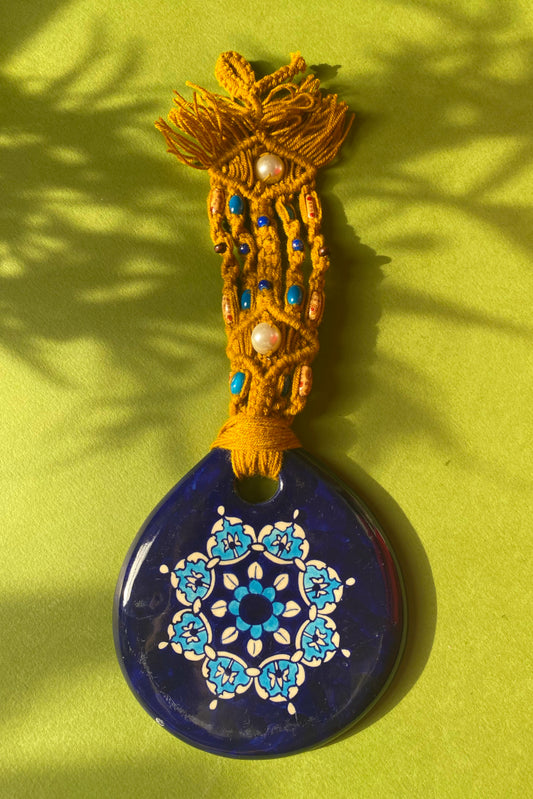 Wall Hanging With Ceramic Blue Amulet