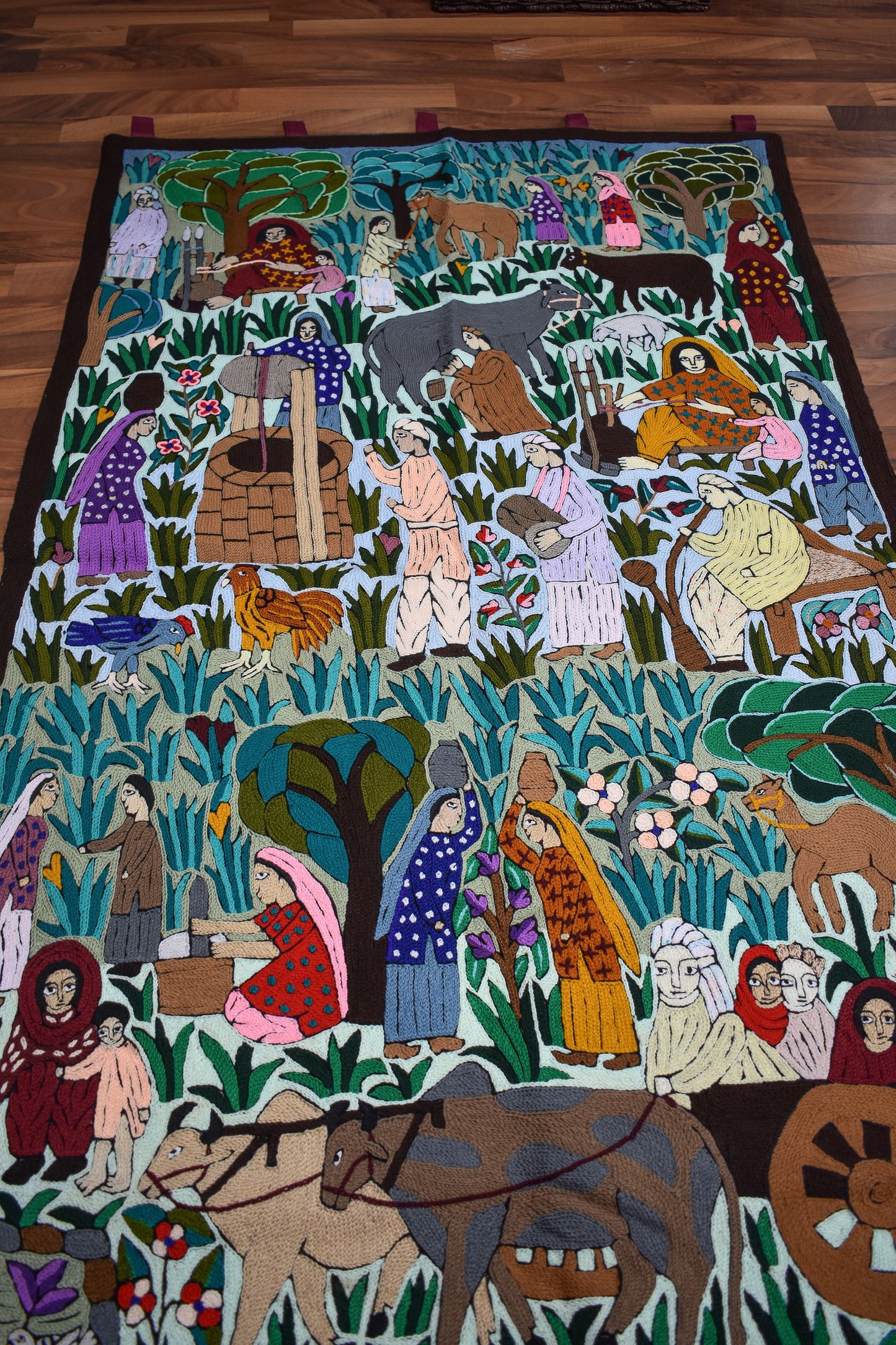 Village Hand Embroidered Tapestry