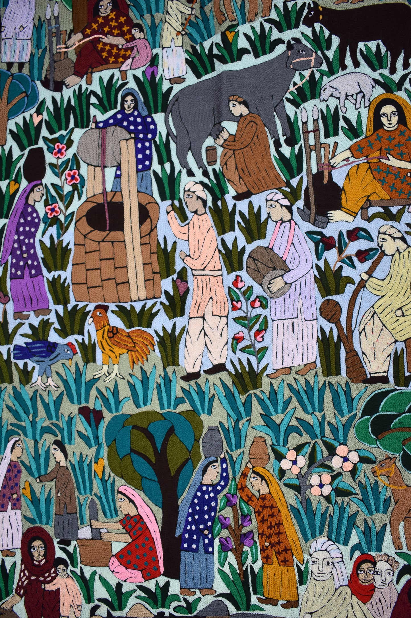 Village Hand Embroidered Tapestry