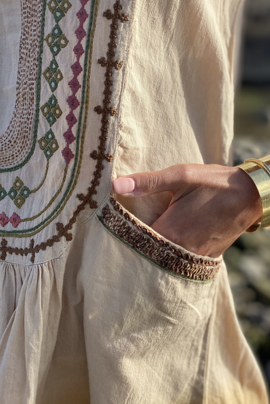 Ira 100% Organic Handmade Two Tone Beige Dress