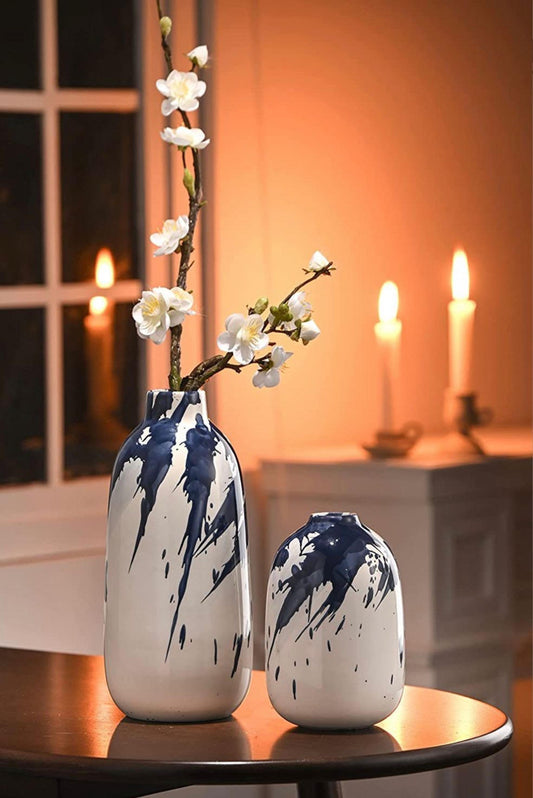 Oriental Style Blue White Vase (Pair)